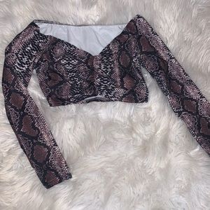 Over the Shoulder Sexy Snakeskin Long-sleeve Crop
